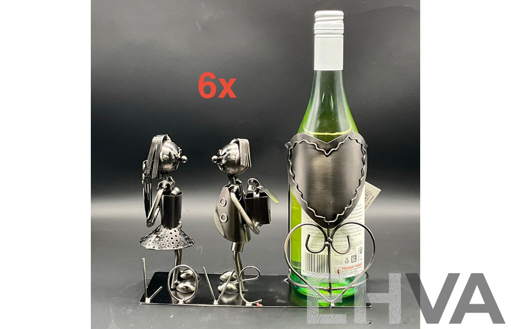 Metal ''Nuts and Bolts'' Valentine Bottle Holder Sculptures - Lot of 6