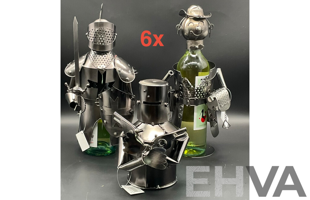 Metal ''Nuts and Bolts'' Knight (x2), Cowboy Bottle Holder (x2) and Ned Kelly Money Bank Sculptures (x2) - Lot of 6