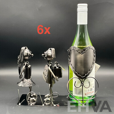 Metal ''Nuts and Bolts'' Valentine Bottle Holder Sculptures - Lot of 6