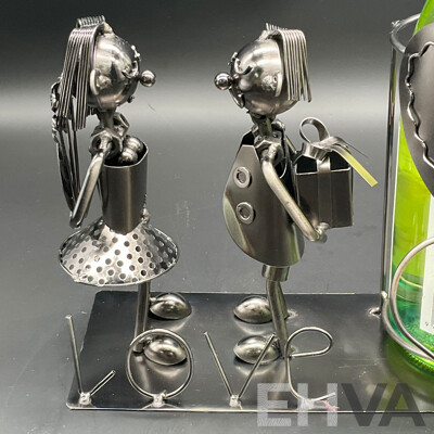 Metal ''Nuts and Bolts'' Valentine Bottle Holder Sculptures - Lot of 6