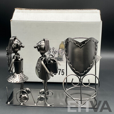 Metal ''Nuts and Bolts'' Valentine Bottle Holder Sculptures - Lot of 6