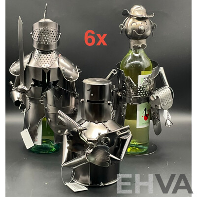 Metal ''Nuts and Bolts'' Knight (x2), Cowboy Bottle Holder (x2) and Ned Kelly Money Bank Sculptures (x2) - Lot of 6