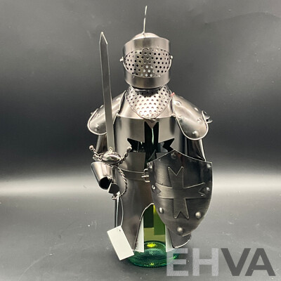 Metal ''Nuts and Bolts'' Knight (x2), Cowboy Bottle Holder (x2) and Ned Kelly Money Bank Sculptures (x2) - Lot of 6
