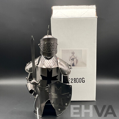 Metal ''Nuts and Bolts'' Knight (x2), Cowboy Bottle Holder (x2) and Ned Kelly Money Bank Sculptures (x2) - Lot of 6