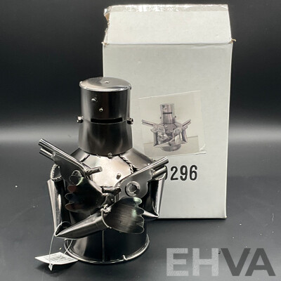 Metal ''Nuts and Bolts'' Knight (x2), Cowboy Bottle Holder (x2) and Ned Kelly Money Bank Sculptures (x2) - Lot of 6