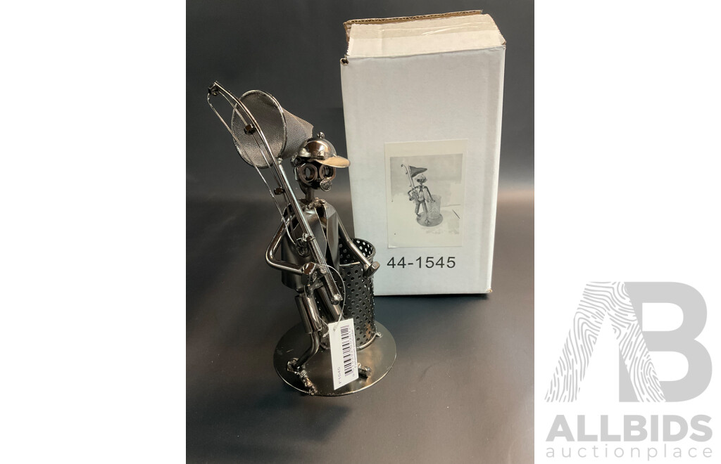 Assorted Metal ''Nuts and Bolts'' Sculptures, Including Fisherman, Ice Skater, Koala and Bottleholder - Lot of 5