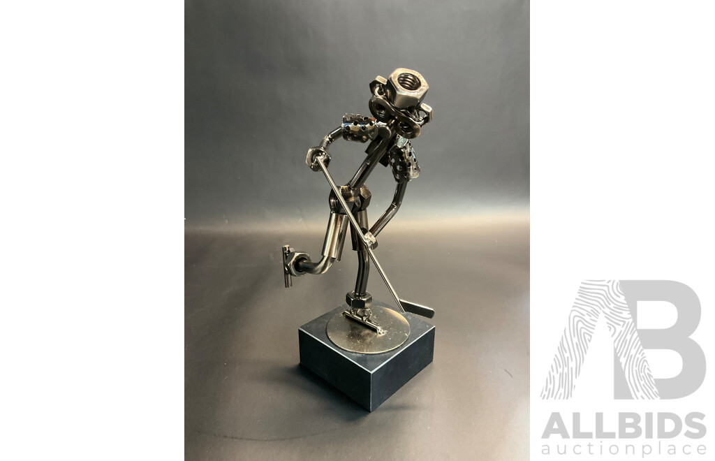 Assorted Metal ''Nuts and Bolts'' Sculptures, Including Fisherman, Ice Skater, Koala and Bottleholder - Lot of 5