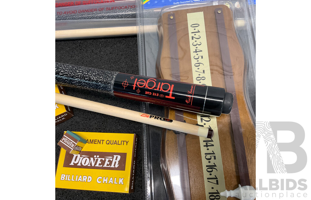 Assorted Billiard Equipment, Including Target Nick Varner Cue (6x) and More  - Lot of 15