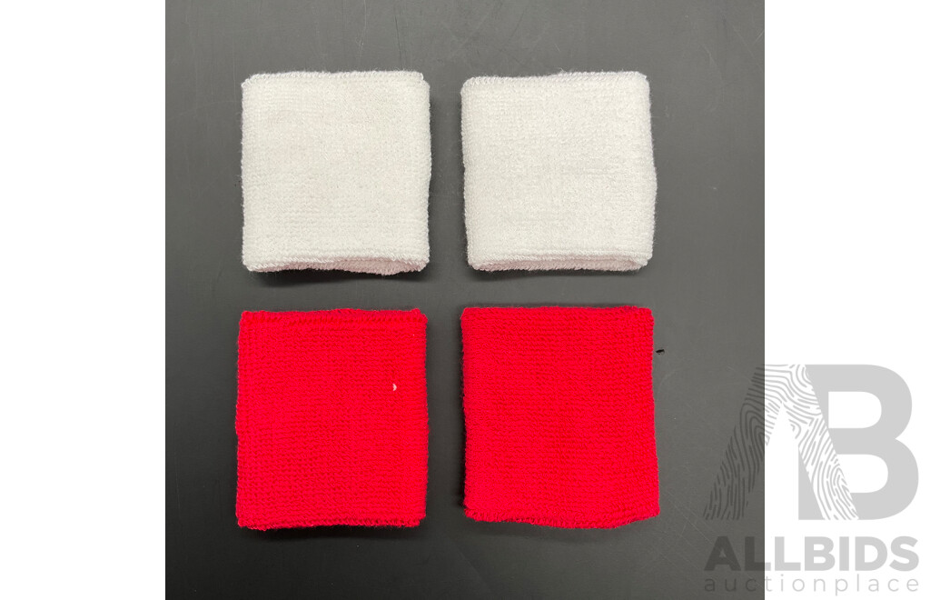 Sweat-Wicking Wristbands - Tennis Terry Towelling Cotton Sweat Workout Bands for Gym, Running - Red and White - Lot of 100