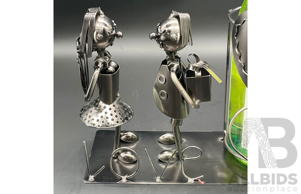 Metal ''Nuts and Bolts'' Valentine Bottle Holder Sculptures - Lot of 6