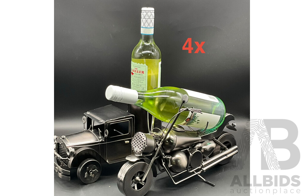 Metal ''Nuts and Bolts'' Motorcycle (x2) and Truck Bottle Holder (x2) Sculptures - Lot of 4
