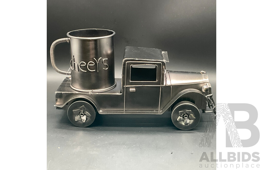 Metal ''Nuts and Bolts'' Motorcycle (x2) and Truck Bottle Holder (x2) Sculptures - Lot of 4