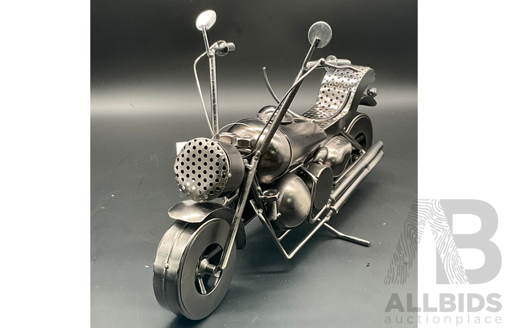 Metal ''Nuts and Bolts'' Motorcycle (x2) and Truck Bottle Holder (x2) Sculptures - Lot of 4