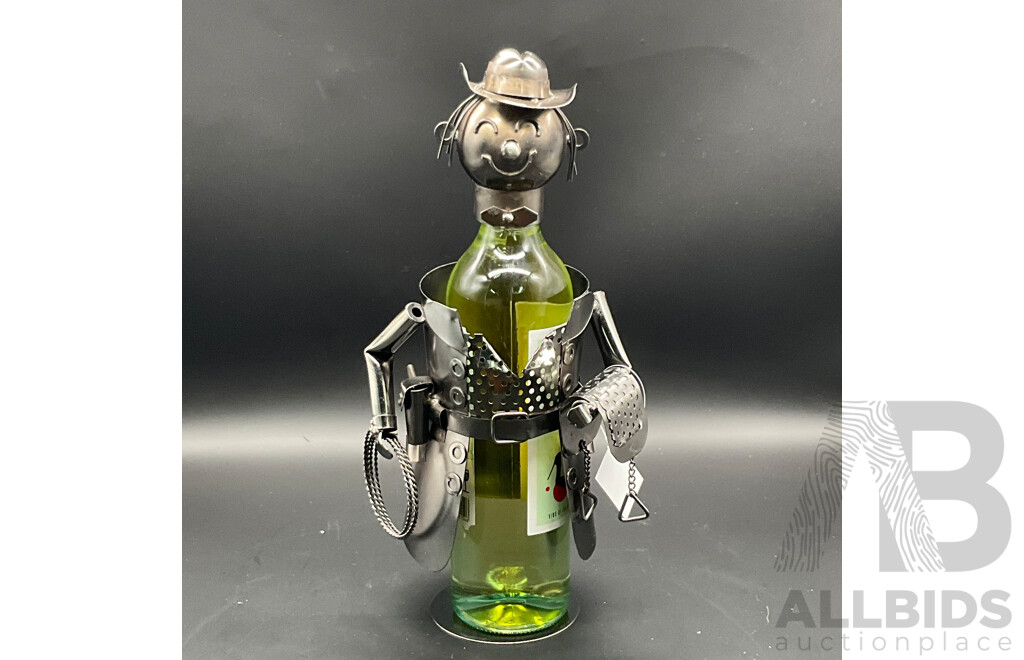 Metal ''Nuts and Bolts'' Knight (x2), Cowboy Bottle Holder (x2) and Ned Kelly Money Bank Sculptures (x2) - Lot of 6