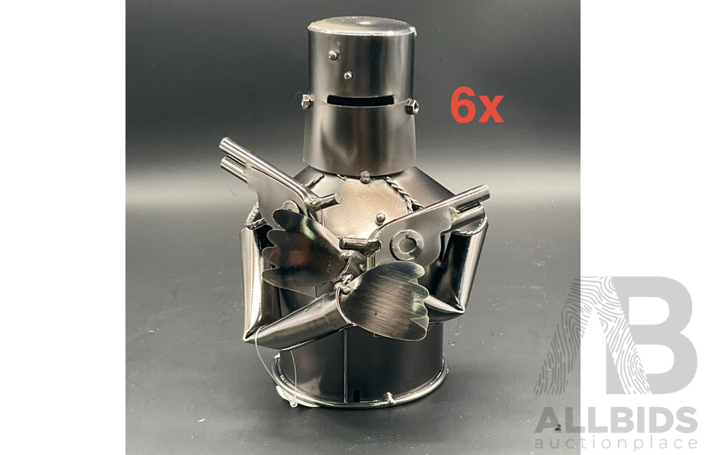 Metal ''Nuts and Bolts'' Ned Kelly Money Bank Sculptures - Lot of 6
