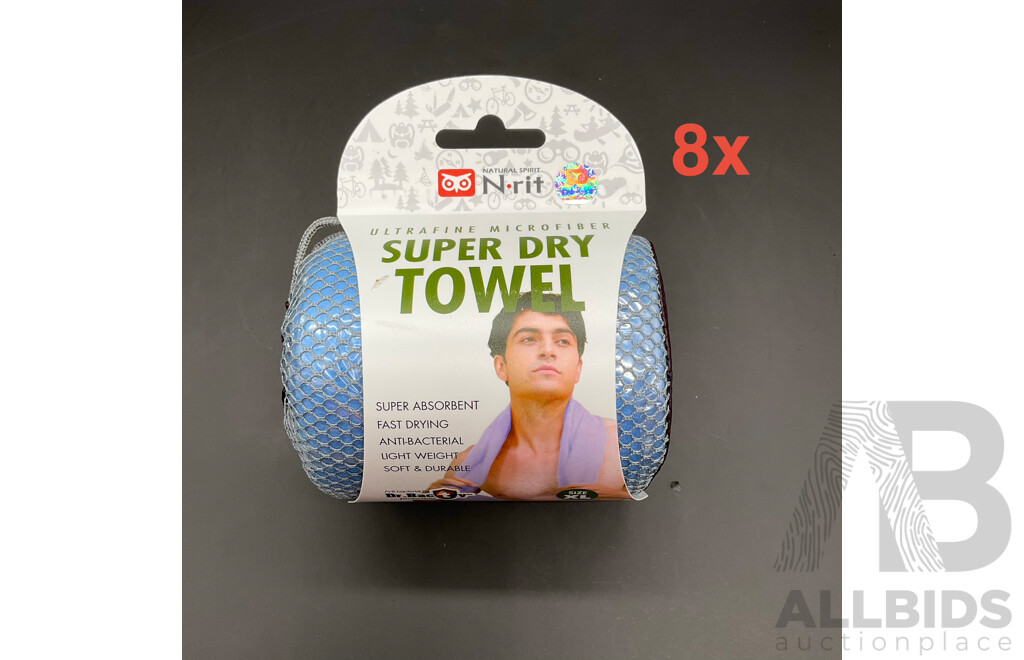 N-rit Ultrafine Microfiber Super Dry Towel (Blue) - Lot of 8