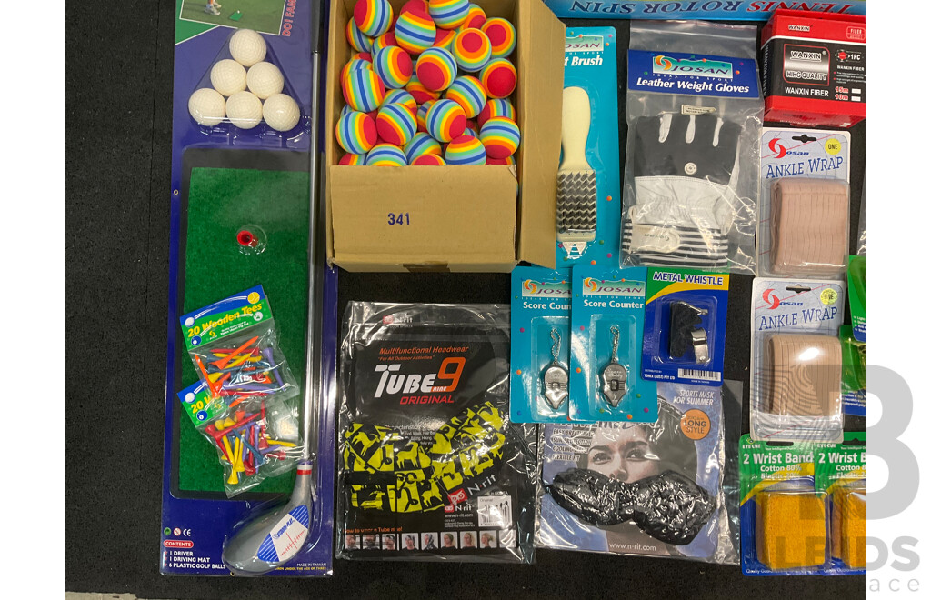 Collection of Various Sports Equipment for Golf, Cricket, Tennis and Assorted Sport Accessories - Lot of 28