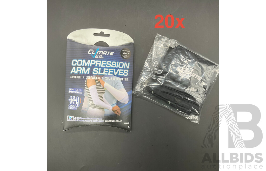 CLIMATE VEIL Compression Arm Sleeves - Adults (Black ) Size Small - Lot of 20
