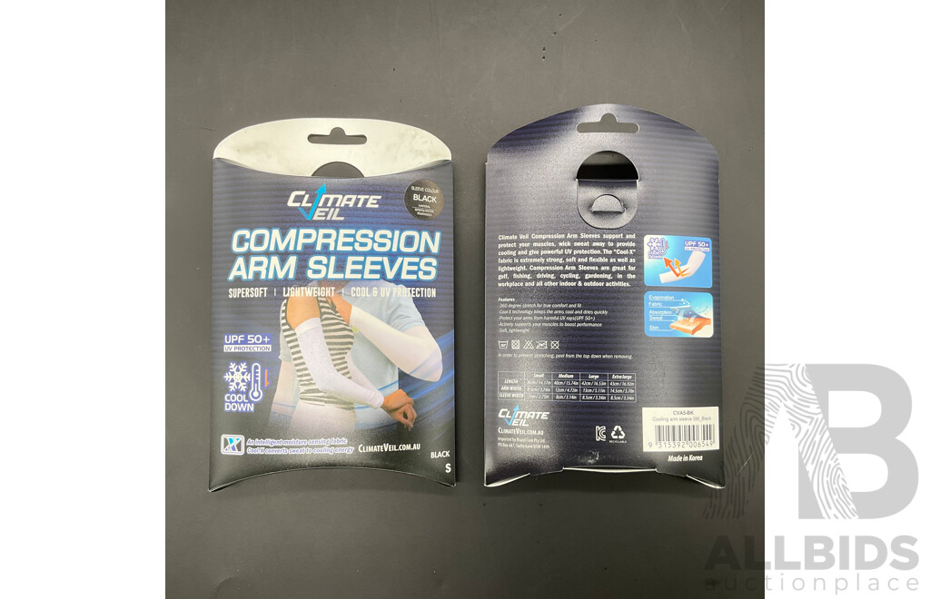 CLIMATE VEIL Compression Arm Sleeves - Adults (Black ) Size Small - Lot of 20