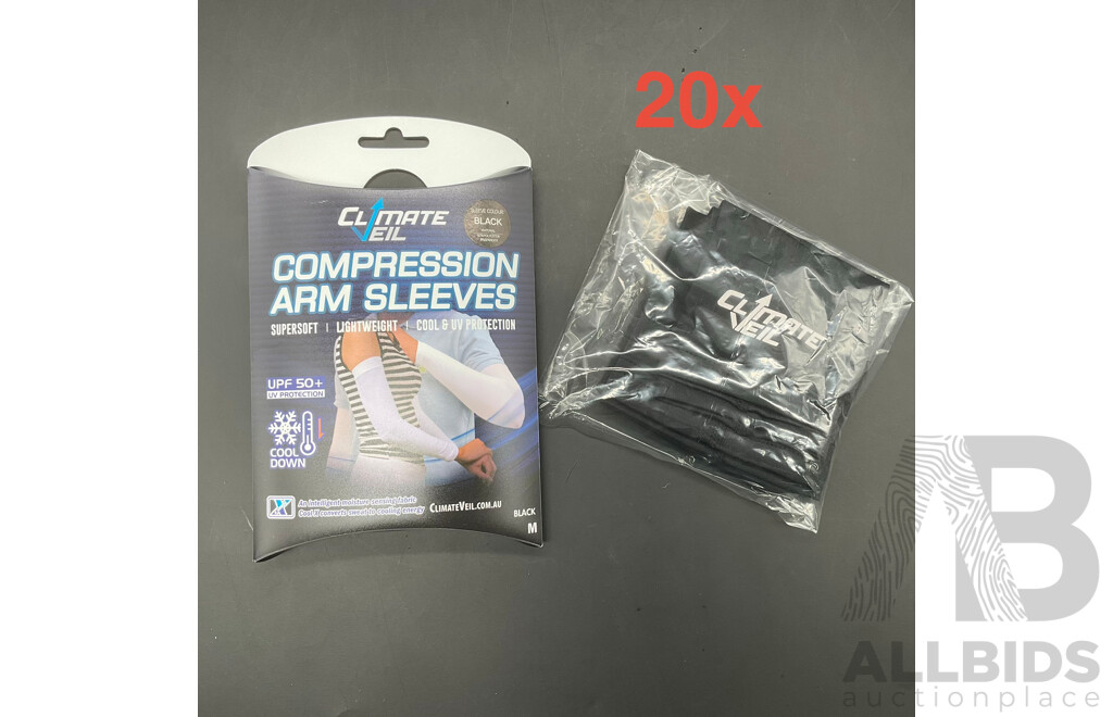 CLIMATE VEIL Compression Arm Sleeves - Adults (Black ) Size Medium - Lot of 20