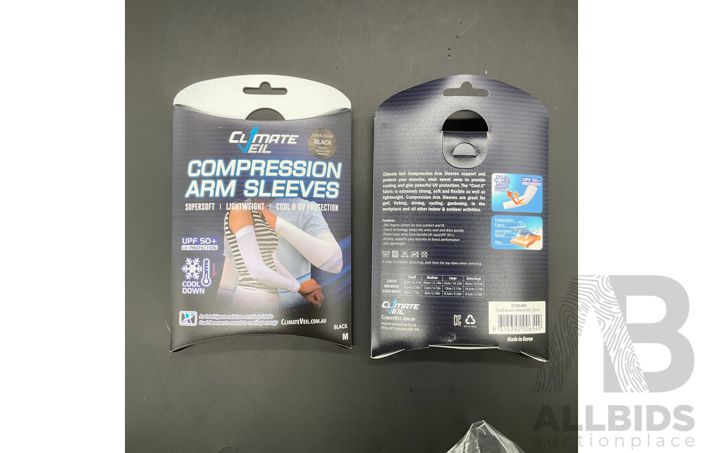 CLIMATE VEIL Compression Arm Sleeves - Adults (Black ) Size Medium - Lot of 20