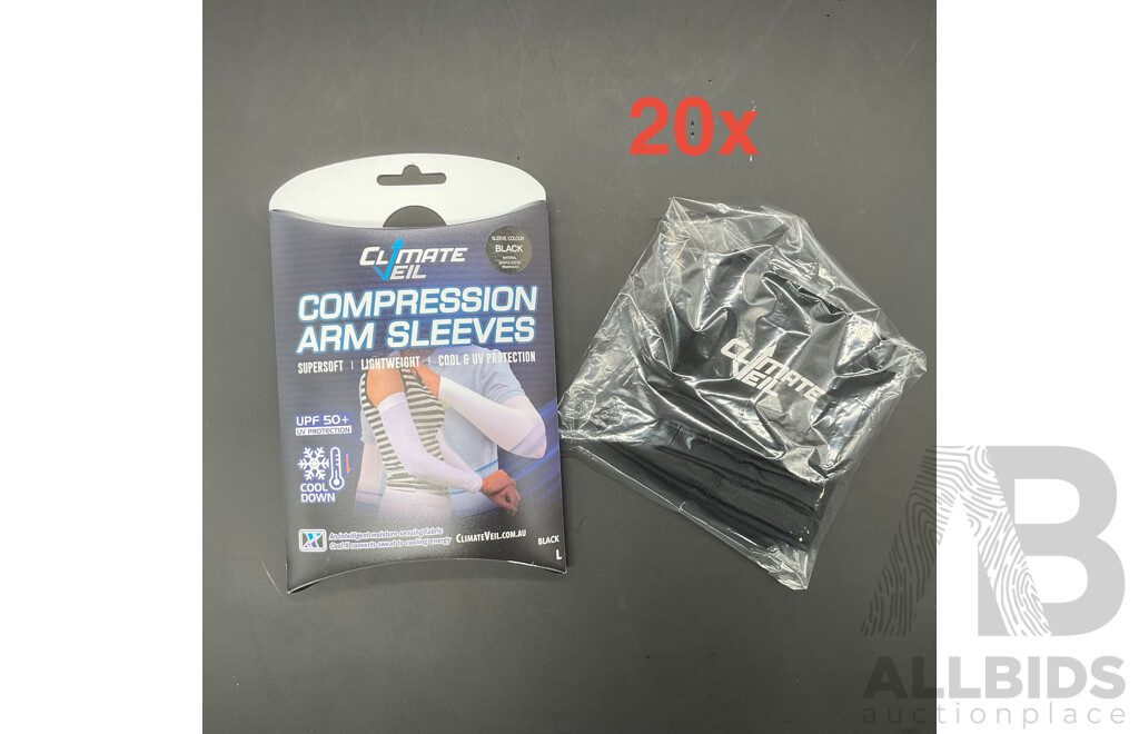 CLIMATE VEIL Compression Arm Sleeves - Adults (Black ) Size Large - Lot of 20