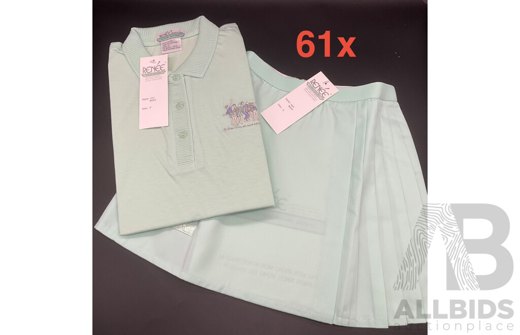 Vintage Look Renee Action Wear - Mint Green Polo Shirt and Pleated Skirt  - Lot of 61