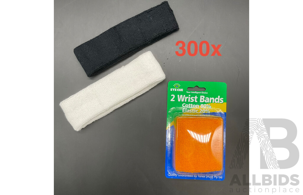 Sweat-Wicking Wristbands and Headbands - Tennis Terry Towelling Cotton Sweat Workout Bands for Gym, Running - Orange, Black and White - Lot of 300