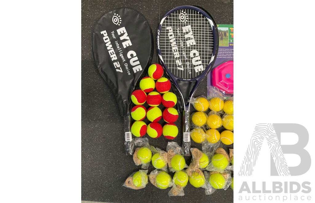 Collection of Various Sports Equipment for Tennis, Table Tennis, Basketball, Soccer, Netball - Lot of 49
