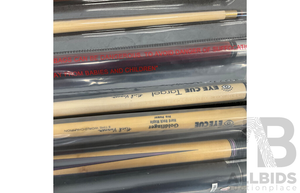 Assorted Billiard Equipment - Nick Varner Cue (6x) and Chalks - Lot of 12
