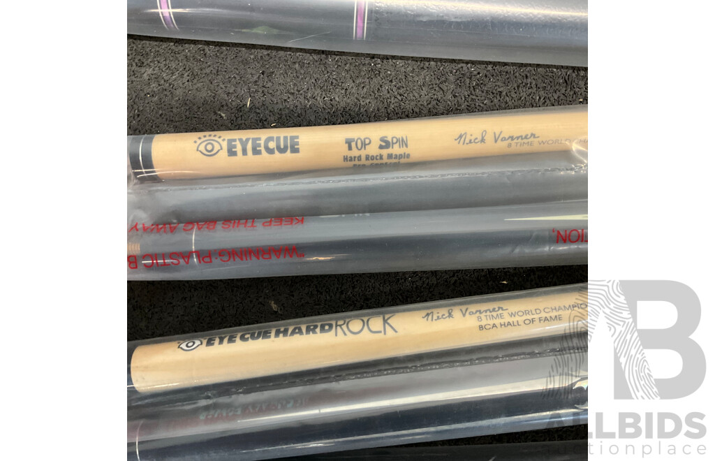 Assorted Billiard Equipment - Nick Varner Cue (6x) and Chalks - Lot of 12