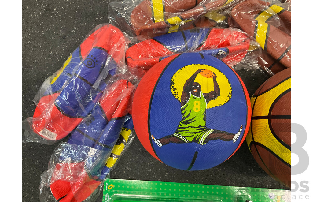 Assorted Basketball and Netball Training Balls and Inflanting Pumps - Lot of 16