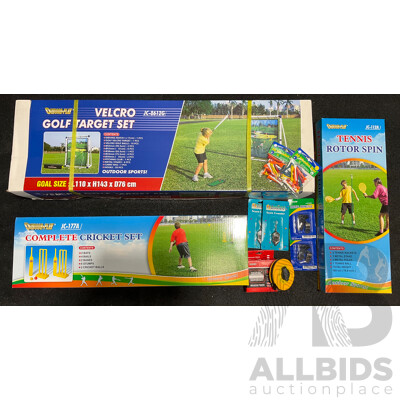 Collection of Various Sports Equipment for Golf, Cricket and Tennis - Lot of 10