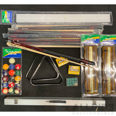 Assorted Billiard Equipment, Including Target Nick Varner Cue (6x) and More  - Lot of 15
