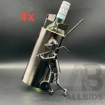 Metal ''Nuts and Bolts'' Golf Player with Cart Sculptures Bottle Holder - Lot of 4