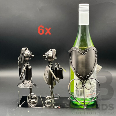 Metal ''Nuts and Bolts'' Valentine Bottle Holder Sculptures - Lot of 6