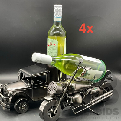 Metal ''Nuts and Bolts'' Motorcycle (x2) and Truck Bottle Holder (x2) Sculptures - Lot of 4