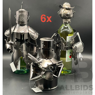 Metal ''Nuts and Bolts'' Knight (x2), Cowboy Bottle Holder (x2) and Ned Kelly Money Bank Sculptures (x2) - Lot of 6