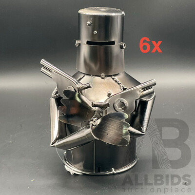 Metal ''Nuts and Bolts'' Ned Kelly Money Bank Sculptures - Lot of 6