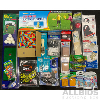 Collection of Various Sports Equipment for Golf, Cricket, Tennis and Assorted Sport Accessories - Lot of 28