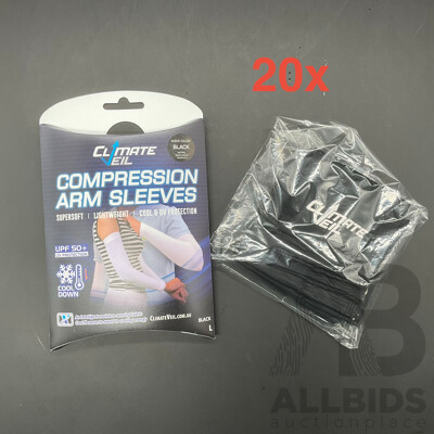 CLIMATE VEIL Compression Arm Sleeves - Adults (Black ) Size Large - Lot of 20
