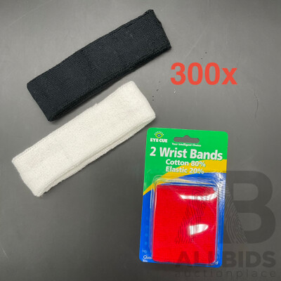 Sweat-Wicking Wristbands and Headbands - Tennis Terry Towelling Cotton Sweat Workout Bands for Gym, Running - RED, Black and White - Lot of 300