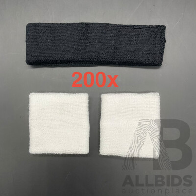 Sweat-Wicking Wristbands and Headbands - Tennis Terry Towelling Cotton Sweat Workout Bands for Gym, Running - Black and White - Lot of 200