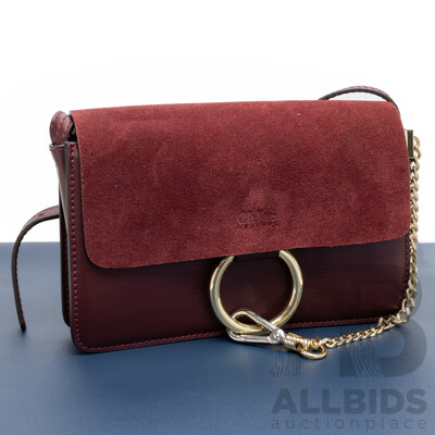 Chloé Faye Crossbody Bag, Calfskin Leather in Burgundy