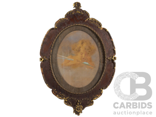Artist Unknown (Early 20th Century), Cupid Awake & Cupid Asleep, Original Antique Oil & Watercolour, 83H x 56W cm (frames) (2)