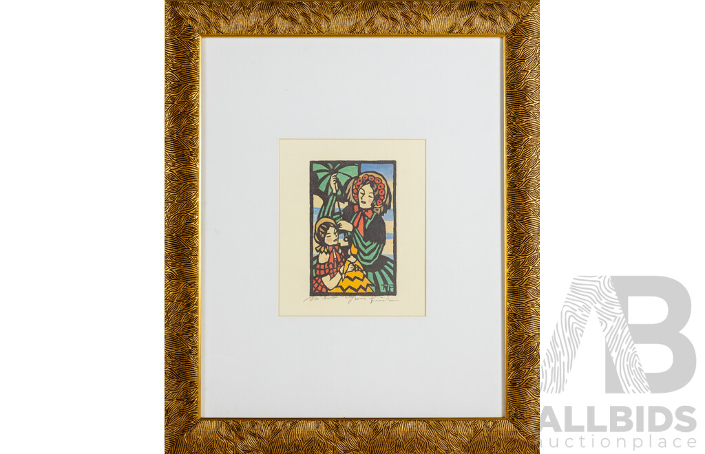 Thea Proctor, (20th Century, Australian, 1879-1966), La Poupee [The Doll],  & Self Portrait, Woodcut Print and Print After Original Lithograph, 60 x 50 cm (frames) (2)