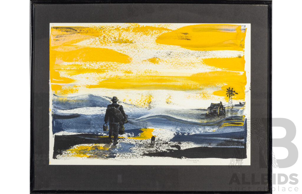 Artist Unknown (20th Century, Australian) Swagie, Original Watercolour on Card, 41 x 51 cm (frame)