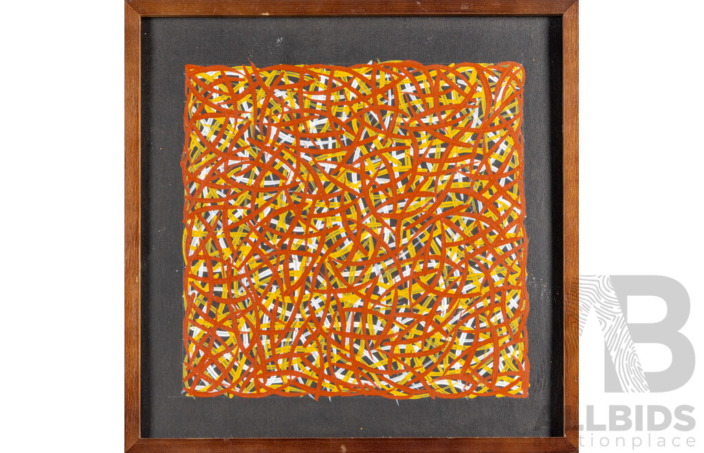 Annie Nelson Nungala (20th Century, Indigenous-Australian), Bush Medicine Leaf (2017), Wonderful Original Acrylic on Canvas, 42 x 42 cm (frame)