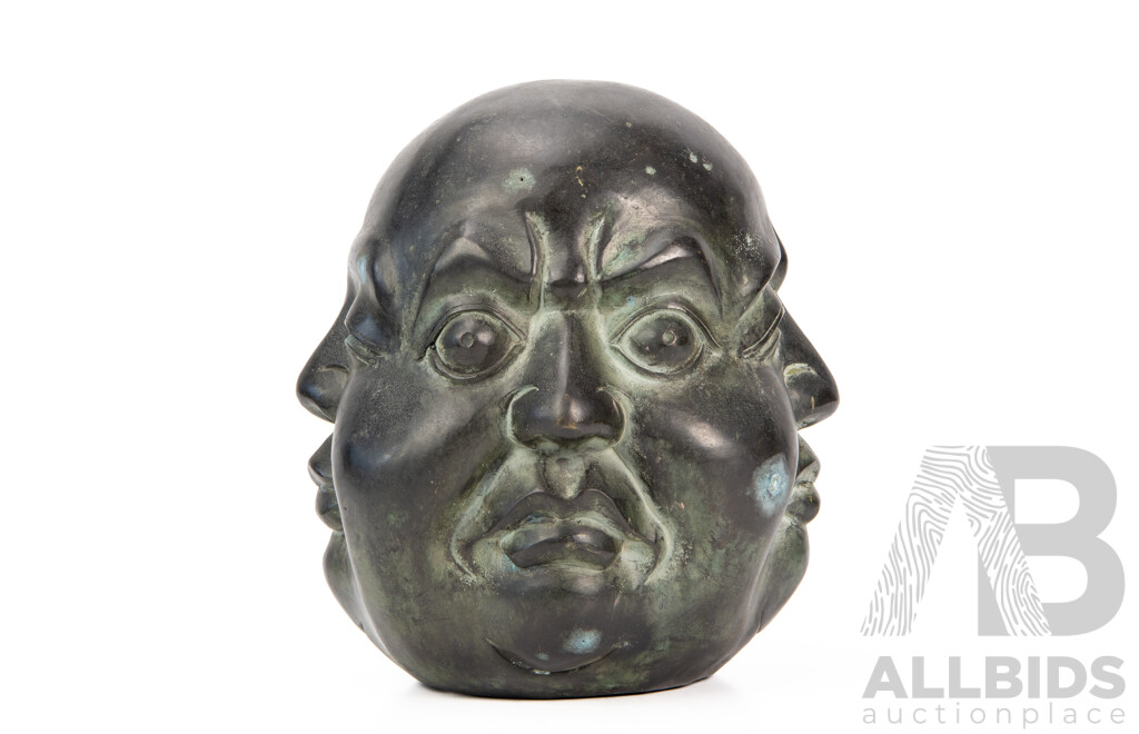 Vintage Bronze Chinese Four Faced Buddha Head
