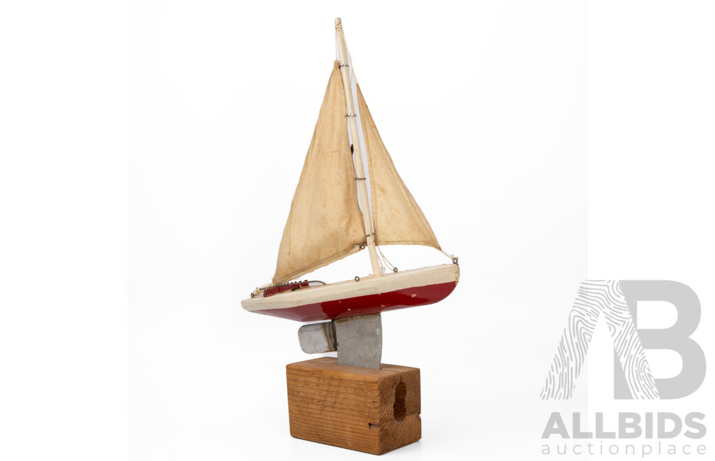 Vintage Timber Hand Painted Pond Yacht on Bespoke Stand